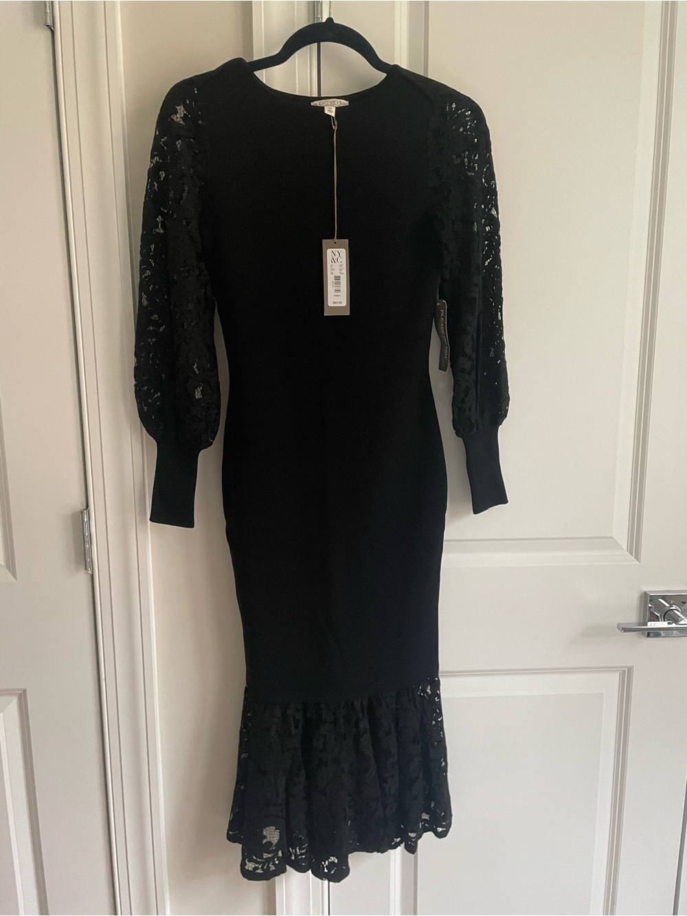Eva Mendes Lace Detail Bodycon Mermaid Midi Dress
